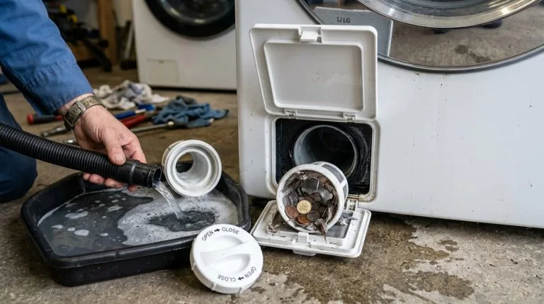 LG washer front coin trap drain pump cleanout