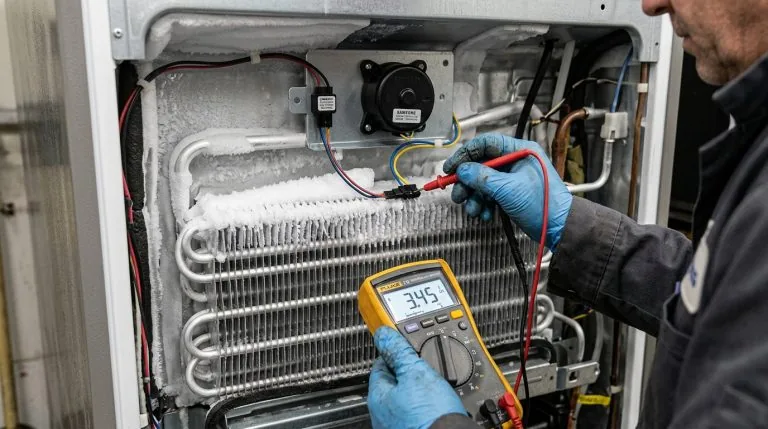 Samsung refrigerator evaporator fan motor diagnostic inspection